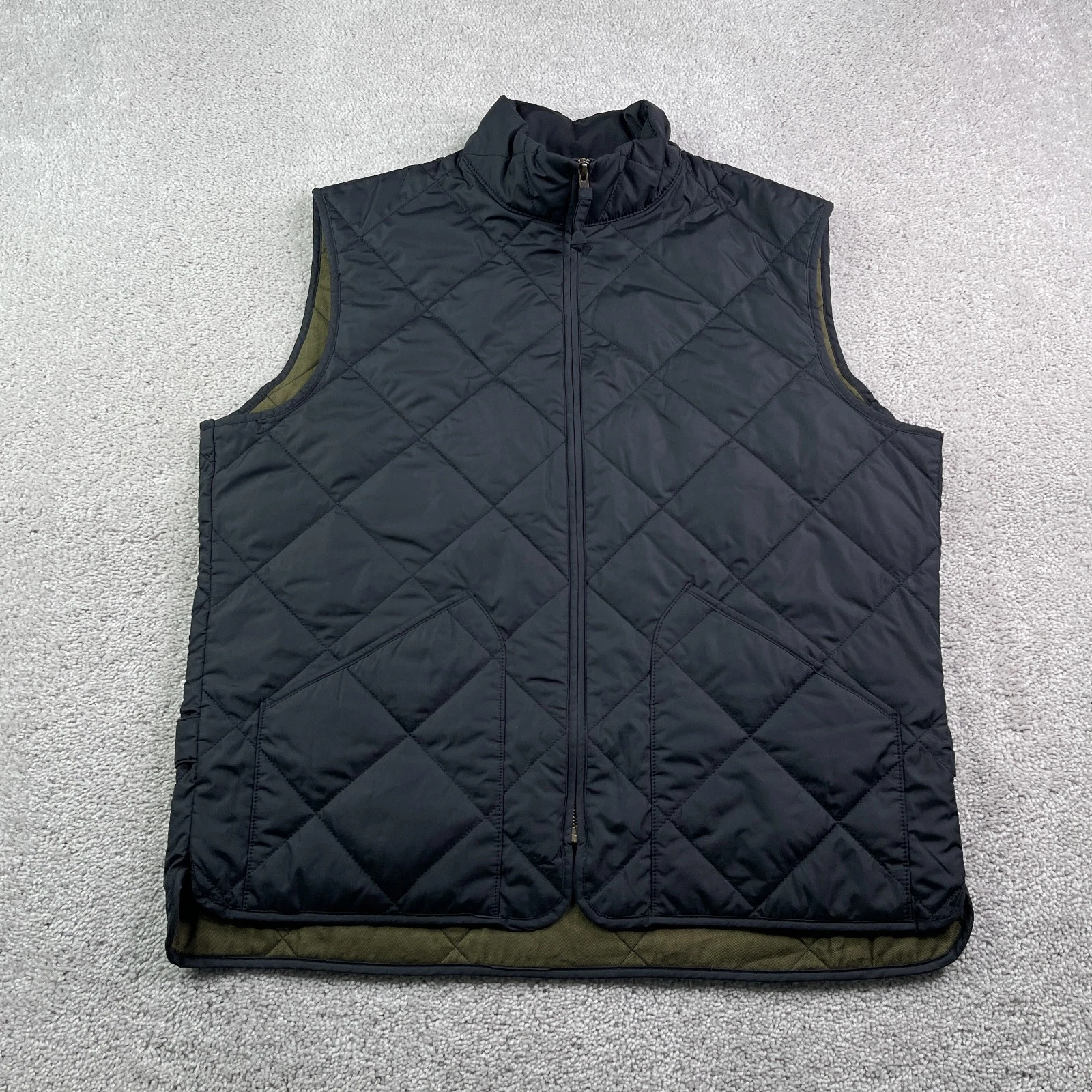 J Crew Vest Mens Large Black Diamond Quilted Authentic Outerwear Full Zip