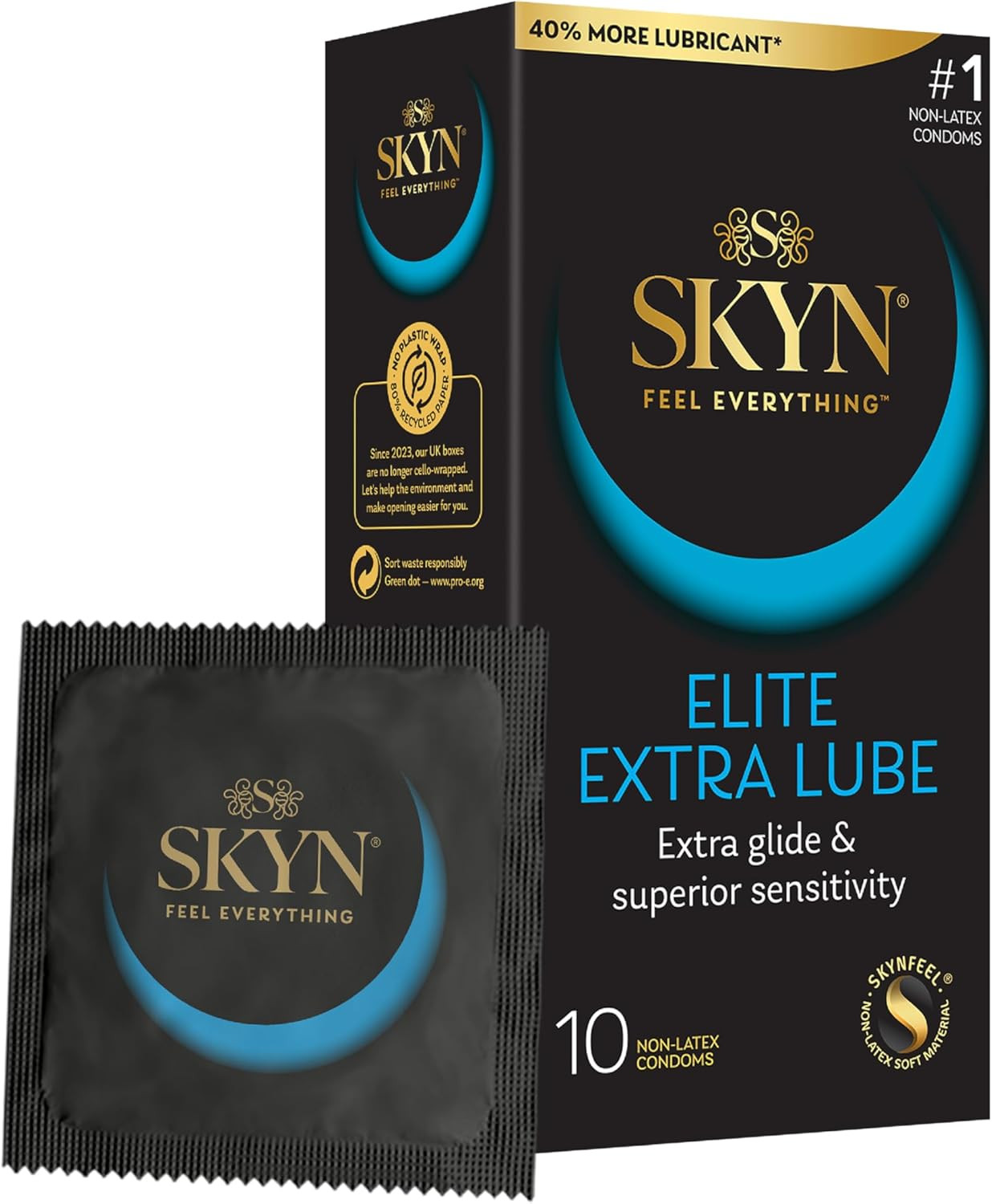 SKYN Elite Extra Lube Condoms, Pack of 10 – Ultra-Thin, Lubricated Latex-Free Co