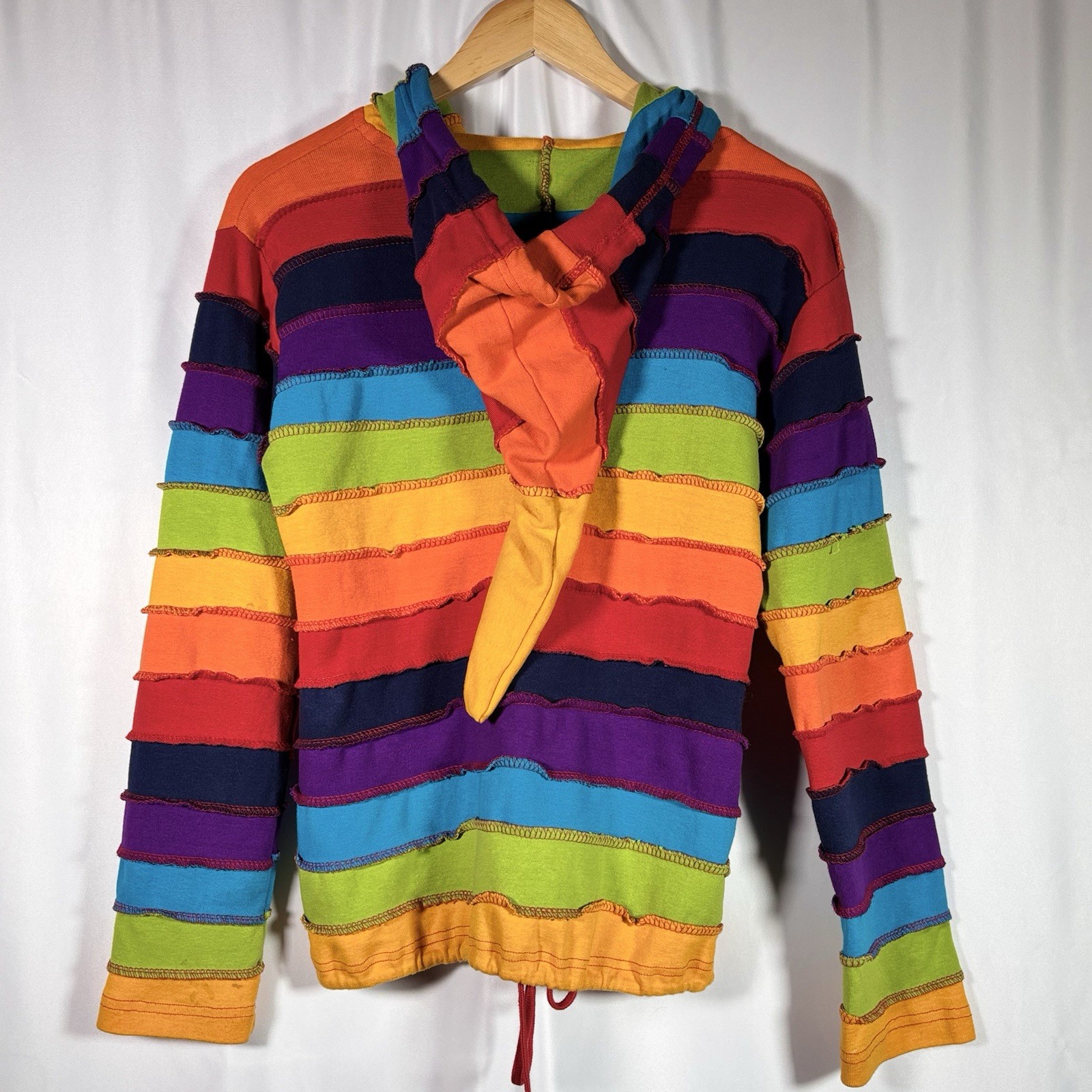 Rainbow Patchwork Fest Zip Up Pixie Hoodie Long H… - image 2