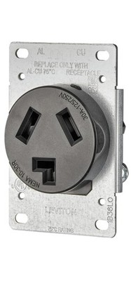 30 Amp, 125/250 Volt, NEMA 10-30R, 3P, 3W, Flush Mtg Receptacle, Straight Bla...