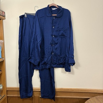 Derek Rose Silk Satin classic fit Pajama set men s 3XL navy luxury sleepwear