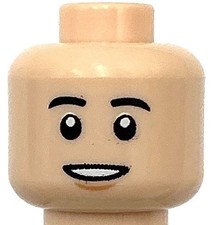 Lego New Light Nougat Minifigure Head Dual Sided Black Eyebrows Chin Dimple