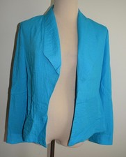 Chicos 0 Blazer Open Front Turquoise Roll Tab Sleeve Jacket Small