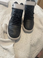 Nike Size 7Y Boys Black White Leather Sneakers Court Borough Creasing In Front