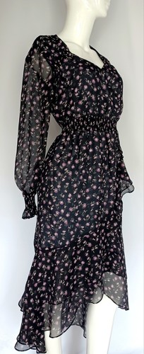 INTERMIX Vera High-Low Floral Silk Long Ruffle Dress Size 0 - Picture 3 of 9