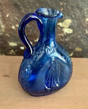 Cobalt Blue Holy Water Bottle Our Lady of Guadalupe Handblown Glass Vintage