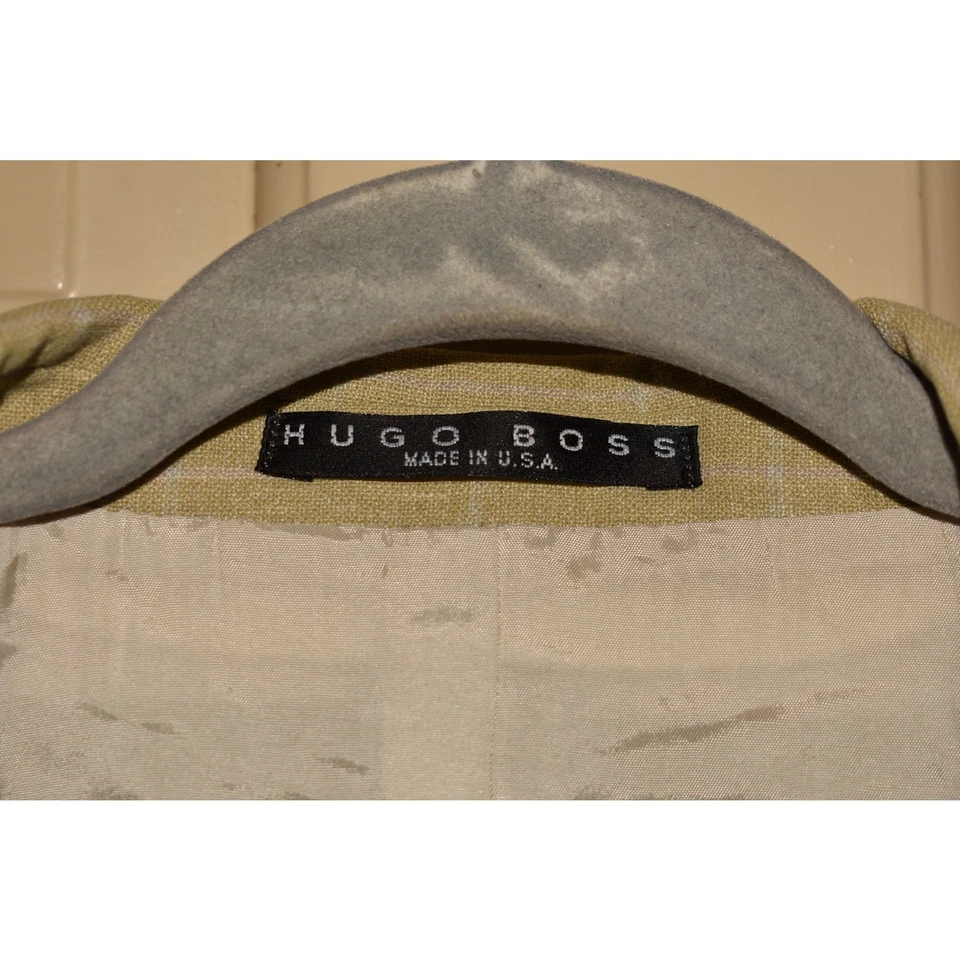 HUGO BOSS $699 шерсти льна светло бежевый клетчатый Sport пальто 3 кнопки мужской 42L - Изображение 4 из 4