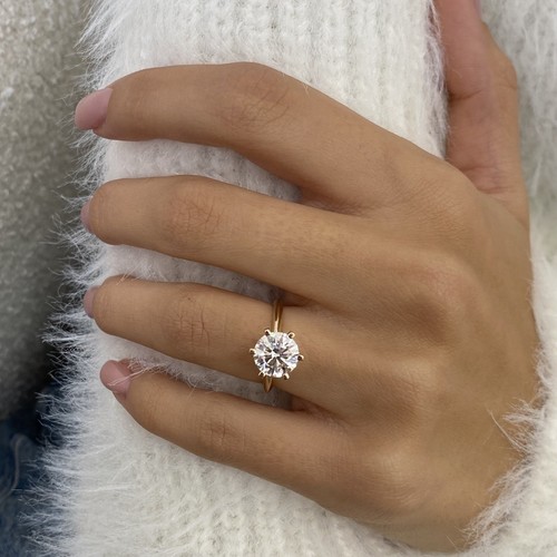 Diamant Solitär Ring F VS1 rund 2 Karat Lab Created 18k Rotgold 6 Krappen - Bild 10 von 14