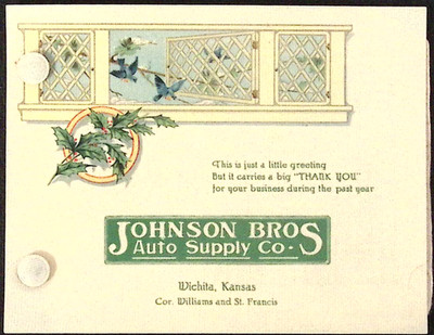 Johnson Bros Auto SupplyCo Wichita KS Celluloid Note Pad COVER