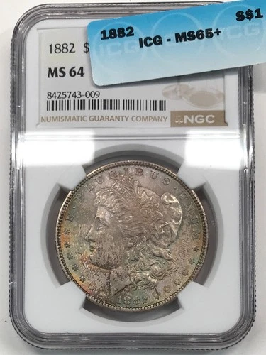 1882-P Morgan Silver Dollar NGC MS64 (was ICG MS65+ Plus)  *Dark Rainbow Toning*