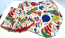 New! Party Time Celebration Bright & Colorful Set of 6 Cloth Placemats & Napkins