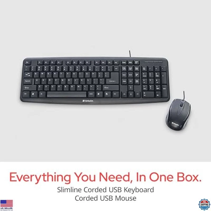 Verbatim Slimline USB Wired Keyboard & Mouse Set - Full-Size Black with Keypad - Image 2 of 4