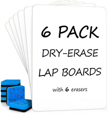 6 Pack Small Dry Erase Boards 9" x 12" White Lapboards with Erasers