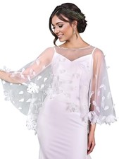 White Wedding Cape Shawl Elegant Flower Pearl Bride Shawl Wrap Tulle Sheer