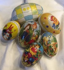 Ostern 6 alte Ostereier Candy Container Pappostereier 9-15cm OS176