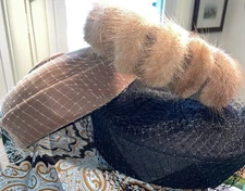 Cleveland Estate 3 Pill Box Ladies Hats Mink Felt Fine Corduroy VVG Condition