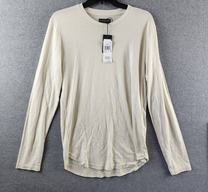 Goodlife Slim Fit Heathered Long Sleeve Tee Mens M Cream Crew Neck Pullover 7890₽