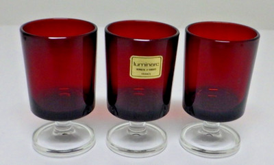 3 Cristal d'Arques Luminarc Cavalier Ruby Red Cordial Liqueur Shot Glass Vintage