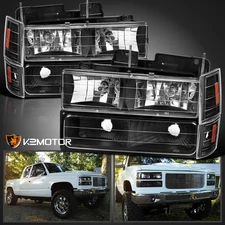 Fit 94-98 GMC C/K C10 Sierra Yukon Black Headlights Bumper Corner Lamp 1994-1998