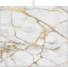 Marble Gold Dish Drying Mat 16x18in Microfiber Reversible Absorbent for Kitchen