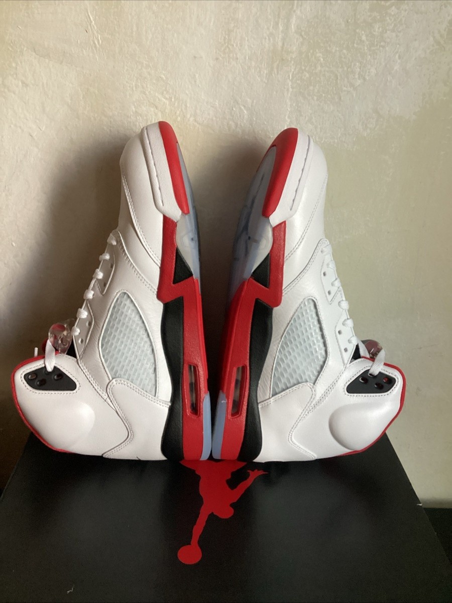 NIKE AIR JORDAN 5 RETRO OG WHITE/FIRE RED-BLACK SNEAKERS SHOES SZ