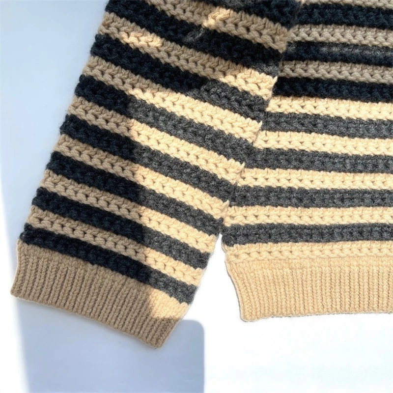 Brunello Cucinelli Womens Striped Long-sleeved Knitted Hollow Wool Sweater - Image 4 of 4