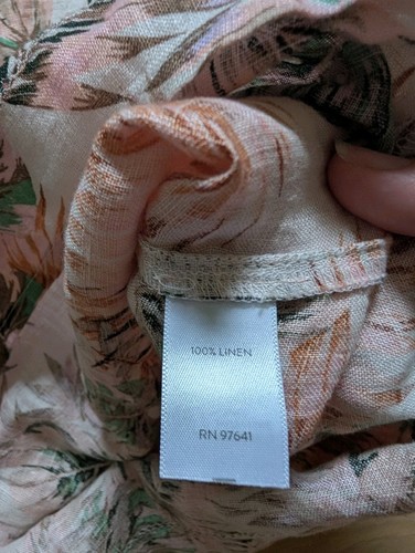J. Jill Love Leinen 100% Leinen Tropical Print V-Ausschnitt Glockenärmel Bluse Gr. PS - Bild 6 von 6