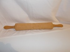 Vintage solid wooden rolling pin with handles, 17 1/2" long