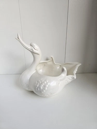 Vintage Large White Ceramic Swan Planter Made by Hull Pottery (USA) Made In USA
