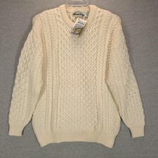 Aran Crafts Sweater Mens Large Natural Merino Wool Cable Knit Crew Neck Ireland