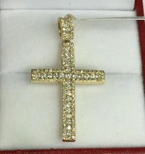 2 Ct Round Cut Lab Created Diamond Cross Pendant Free Chain 14K Yellow Gold Over