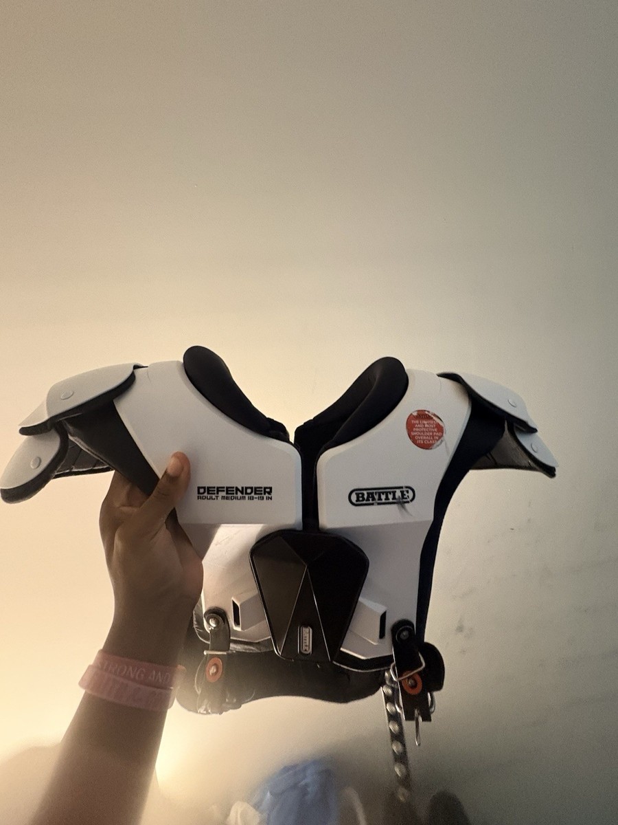 Battle Defender Football Shoulder Pads Adult Medium White/Black