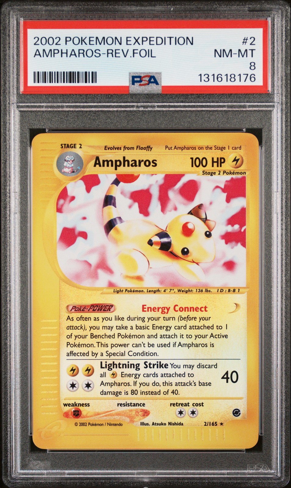 2002 POKEMON EXPEDITION #2 AMPHAROS-REVERSE FOIL PSA 8