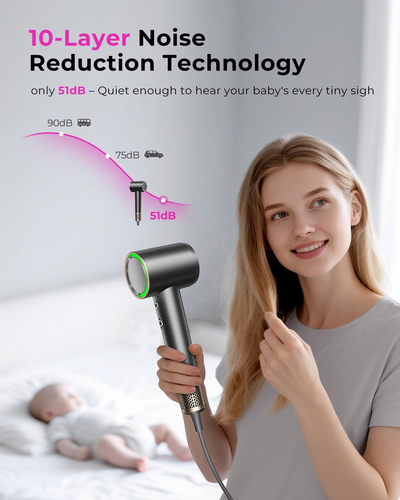 Professional Ionic Hair Dryer 160000 RPM, Fast Drying Blow Dryer with Diffuser - Picture 6 of 12