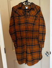 Duluth Womens Cider/Blue Plaid Flannel Dress w/Pockets Size M