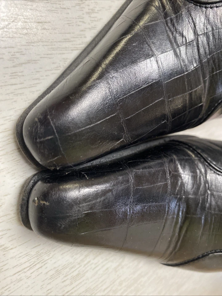 Botas de aguja Vittorio Virgili Donna de cuero negro cocodrilo en relieve talla 36,5 Italia Foto 2 de 4