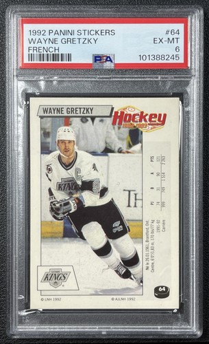 WAYNE GRETZKY PSA 6 1992-93 PANINI HOCKEY STICKERS (FRENCH) #64 KINGS 8245