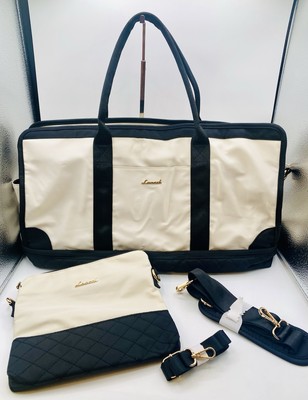 LOVEVOOK Travel Duffle Bag, Weekender Bags for Women Cream Black W Small Purse