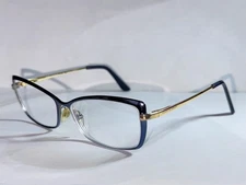 Tory Burch TY 1035 487 Blue Gold Cat Eye Eyeglasses Frames 53-14 135 Women