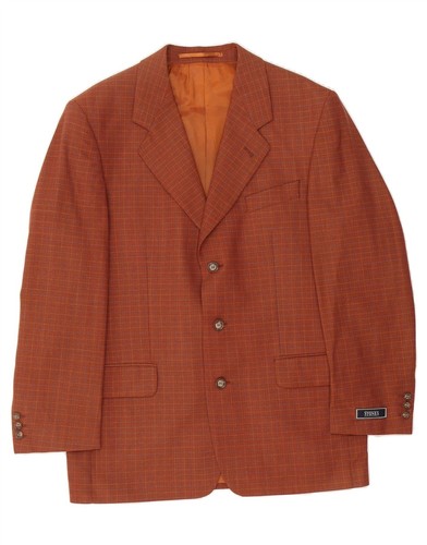 STONES Mens 3 Button Blazer Jacket UK 40 Large Orange Check Virgin Wool DI56 - 第 1/5 張圖片