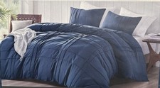 Full/Standard Size Duvet Set - 3 Pieces Pintuck Pleated Navy Solid