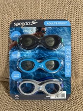 Speedo Adult Swim Goggles 3 Pk w/ Comfort Frame Anti Fog Lenses Gray Blue Black