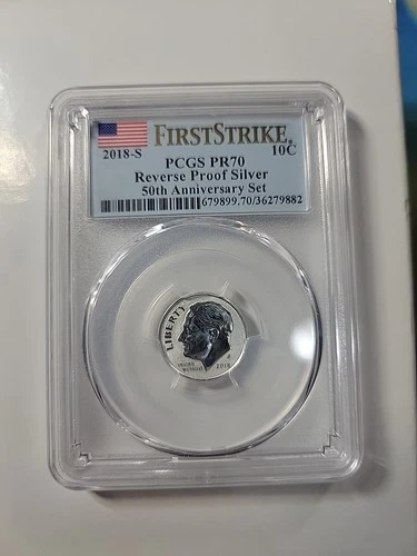 2018-S SILVER REVERSE PROOF ROOSEVELT DIME PCGS PR70 50th Anniversary