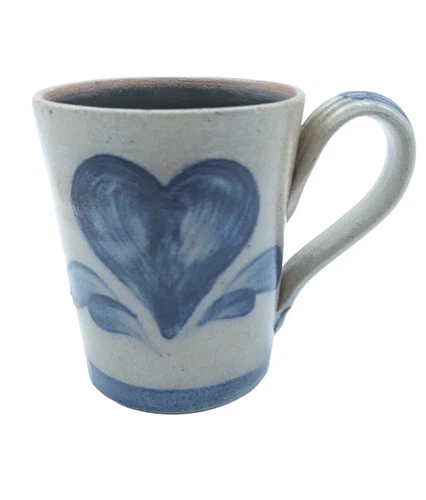 Rowe Pottery Works 1992 Heart Mug Cobalt Salt Glaze Cambridge Wisconsin 3.75” H