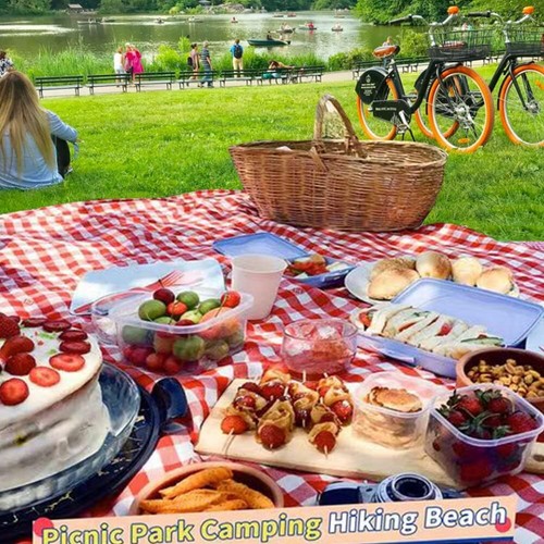 Large Picnic Blanket 80x60in Sandproof Waterproof for Outdoor Travel (Red Plaid) - Picture 8 of 9