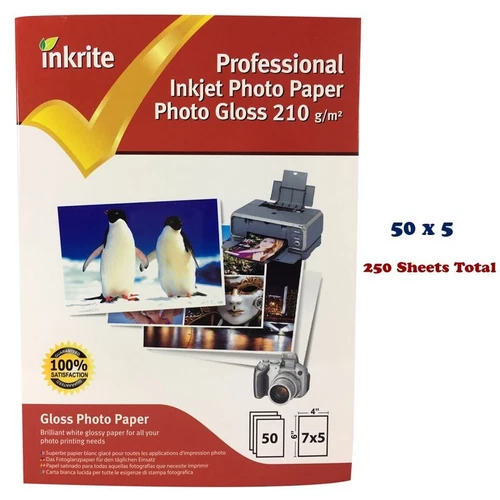 INKRITE INKJET PHOTO PAPER 250 SHEETS GLOSS 210GSM 7 X 5 - 5 packs