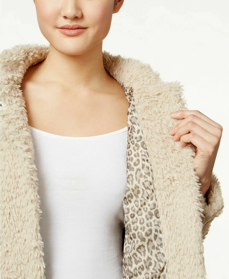Kenneth Cole NEW YORK Shaggy Faux Fur Coat Ivory Size UK L (US M) - Image 3 of 4