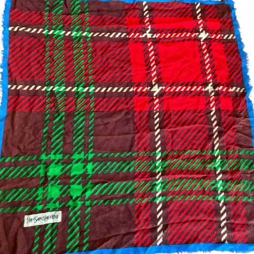 Vintage Yves Saint Laurent plaid wool scarf 70’ Aprox 32’x 34’ - Picture 5 of 12