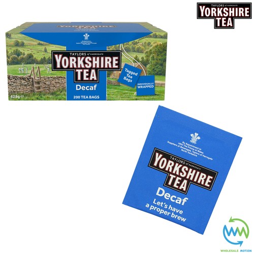 YORKSHIRE DECAF Tea Bags SACHETS Individual ENVELOPED Tagged 100 BLACK