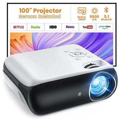 HAPPRUN Projector Native 1080P Bluetooth Projector with 100''Screen 9500L Por...